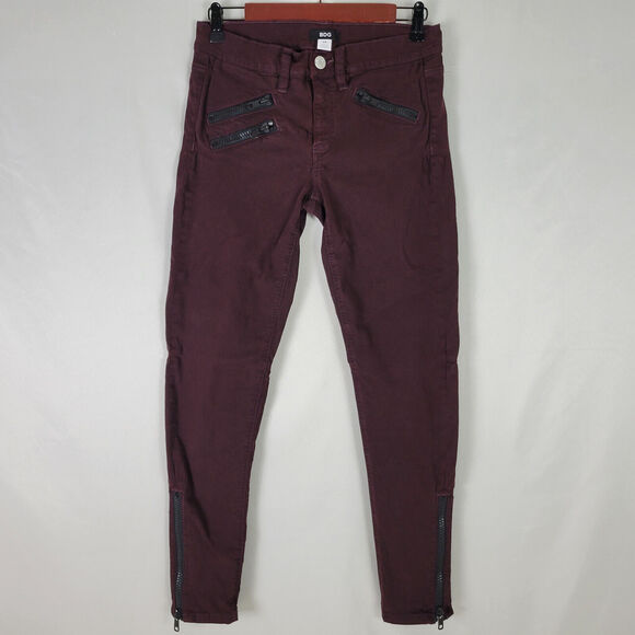 BDG Jeans Womens 29 Maroon Denim Low Rise Jegging Zip Ankle W28 x L27.5 - Picture 1 of 16